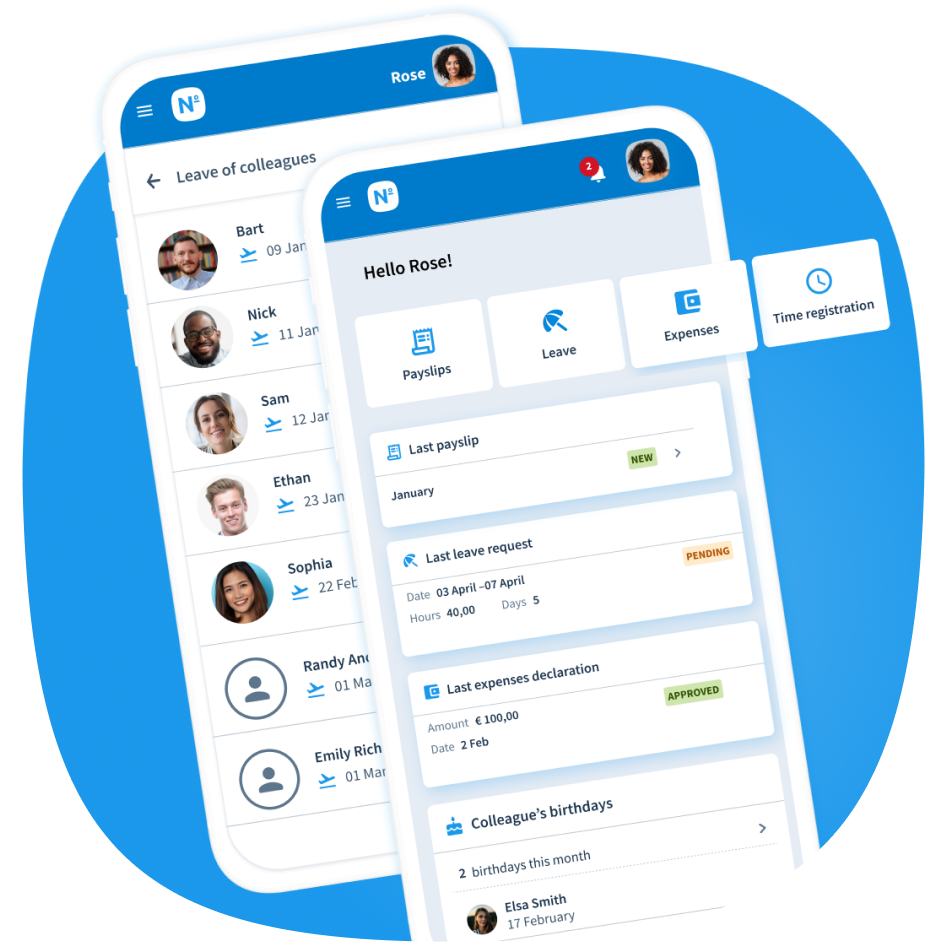 Nmbrs app: verlof van collega's en homescherm